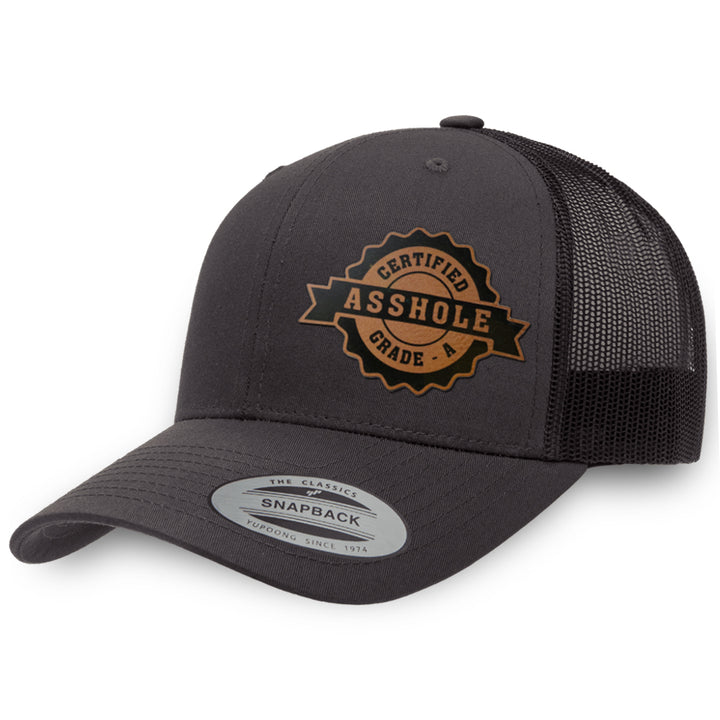 Charcoal / Charcoal leather patch hat - Certified Asshole