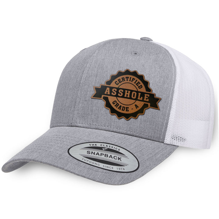 Heather Gray / White leather patch hat - Certified Asshole