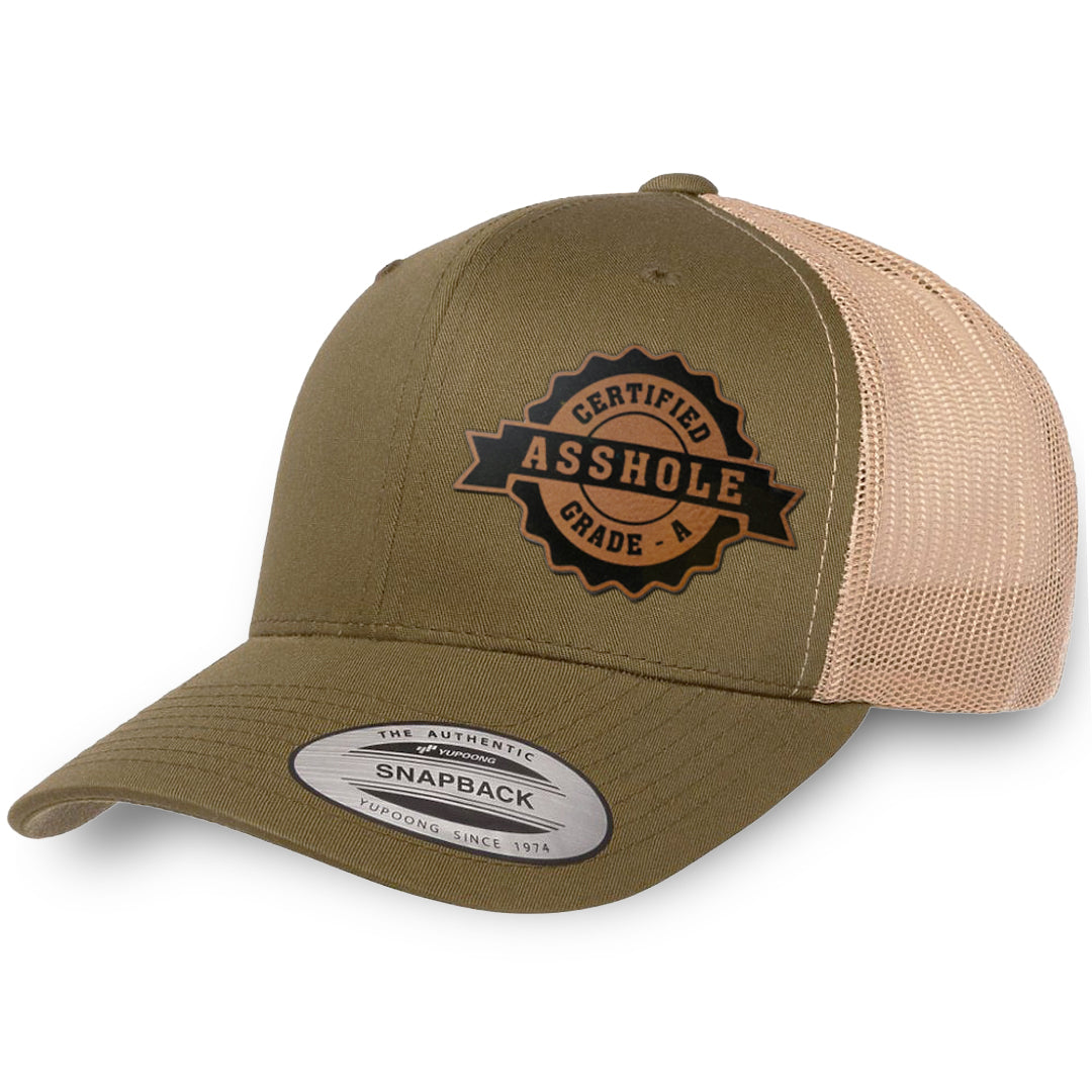 Moss / Khaki leather patch hat - Certified Asshole