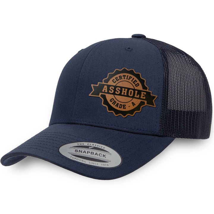 Navy / Navy leather patch hat - Certified Asshole