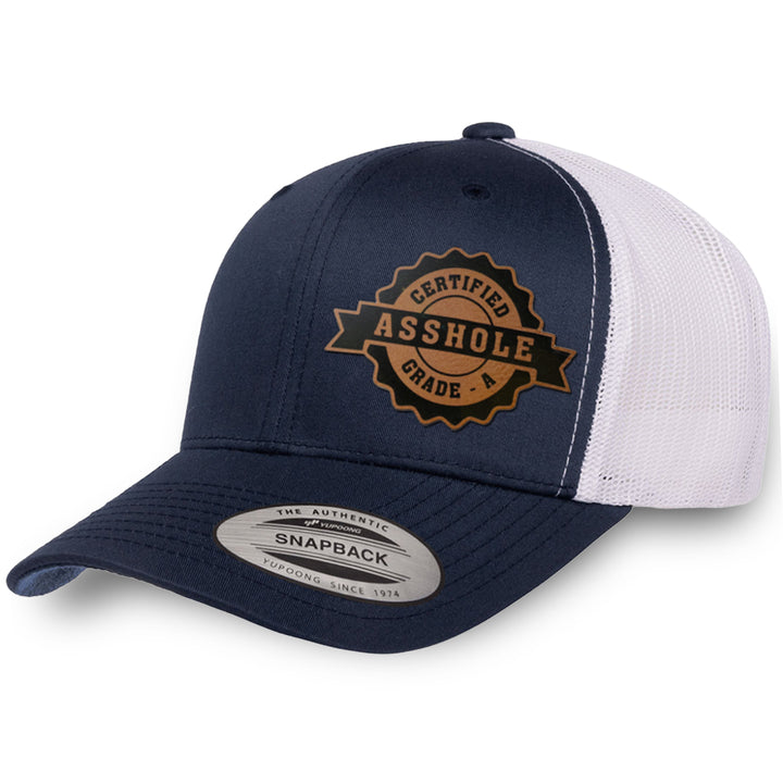 Navy / White leather patch hat - Certified Asshole