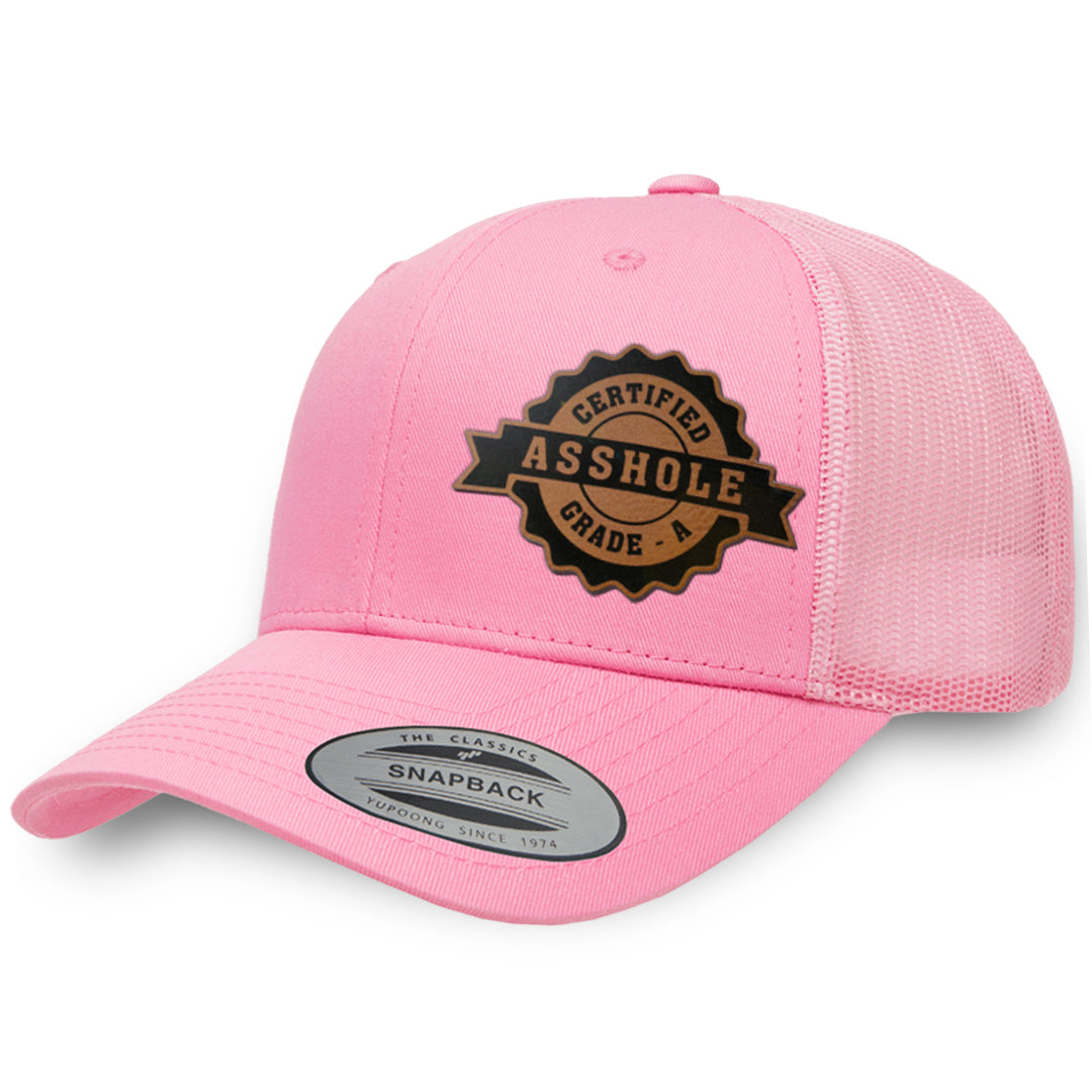Pink / Pink leather patch hat - Certified Asshole