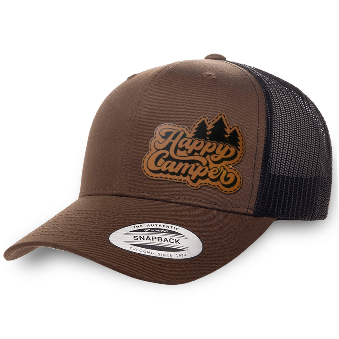 Brown / Black leather patch hat - Happy Camper