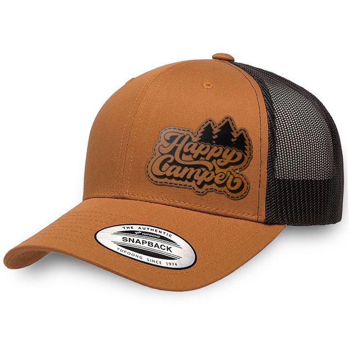 Caramel / Black leather patch hat - Happy Camper