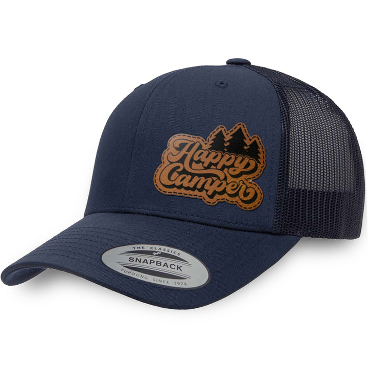 Navy / Navy leather patch hat - Happy Camper