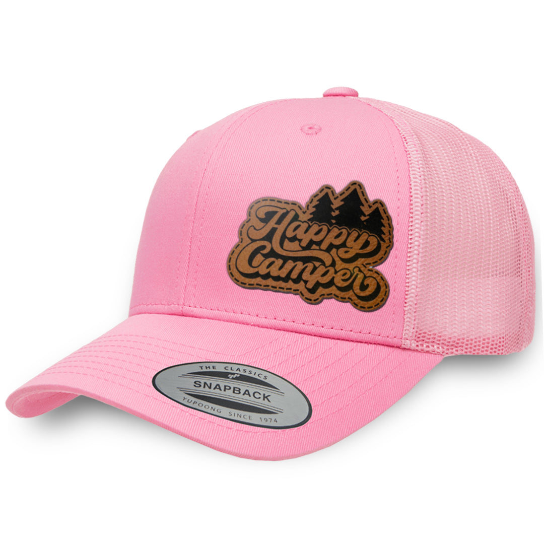 Pink / Pink leather patch hat - Happy Camper