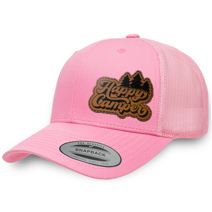 Pink / Pink leather patch hat - Happy Camper