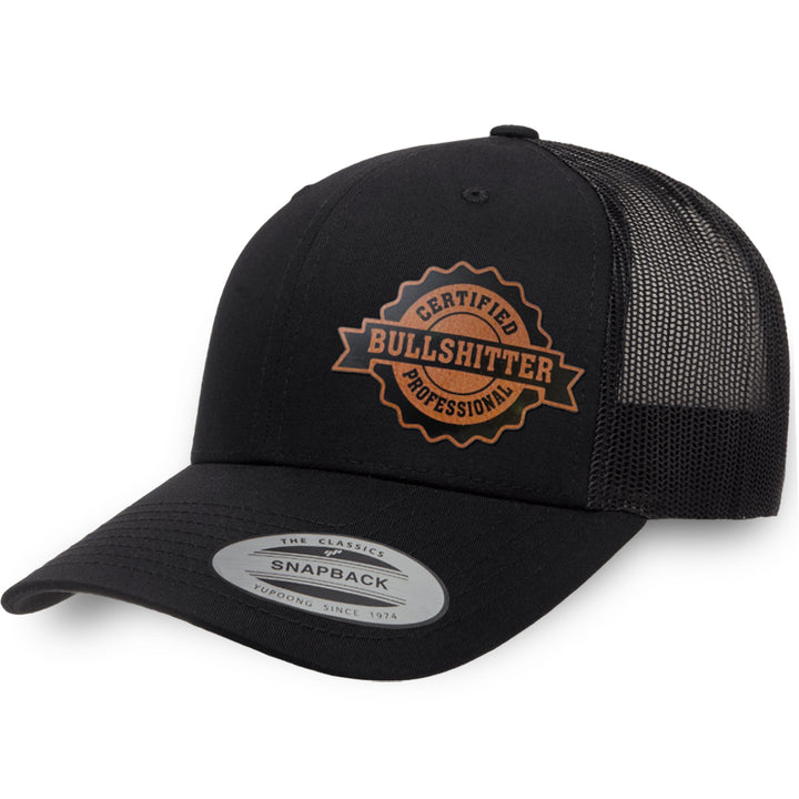 Black / Black leather patch hat - Certified Bullshitter