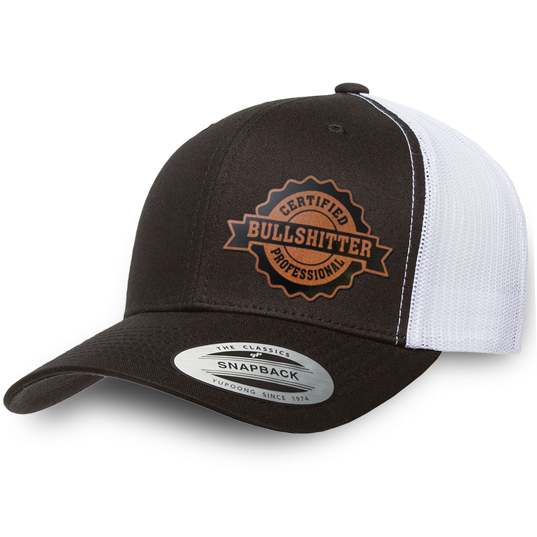 Black / White leather patch hat - Certified Bullshitter