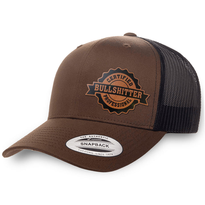Brown / Black leather patch hat - Certified Bullshitter