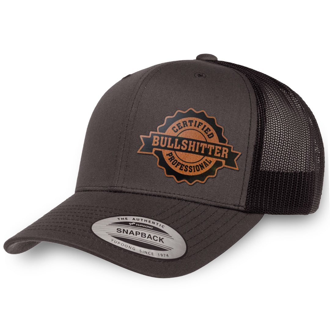 Charcoal / Black leather patch hat - Certified Bullshitter