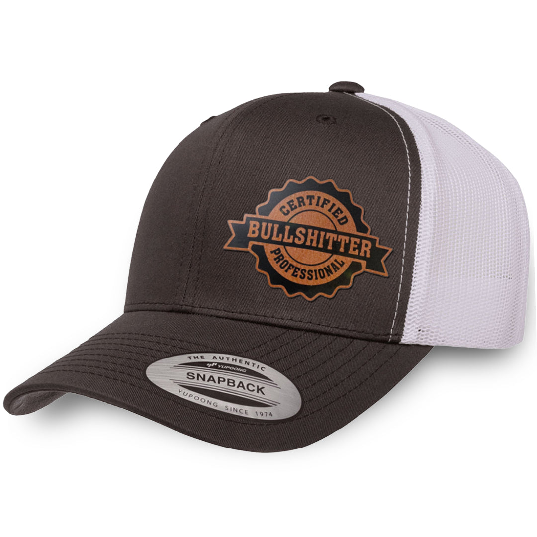 Charcoal / White leather patch hat - Certified Bullshitter