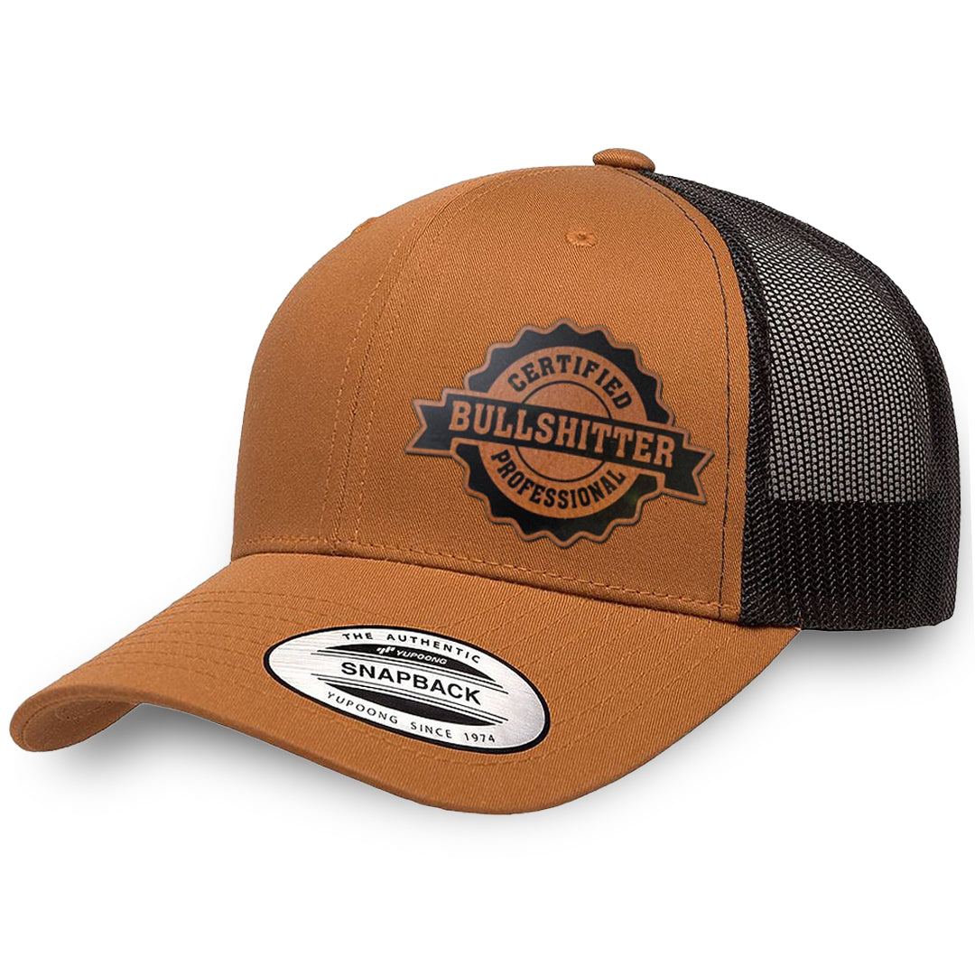 Caramel / Black leather patch hat - Certified Bullshitter