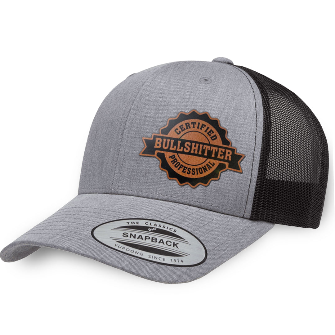 Heather Gray / Black leather patch hat - Certified Bullshitter