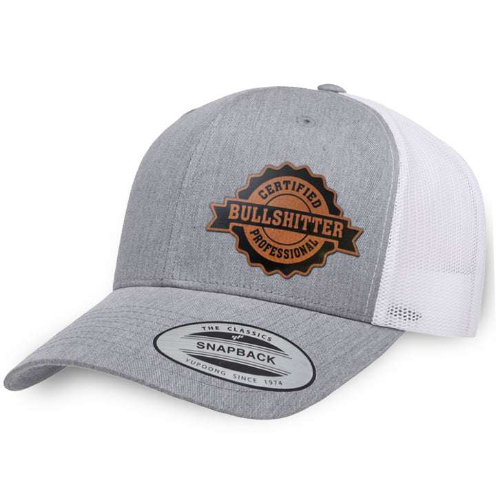 Heather Gray / White leather patch hat - Certified Bullshitter