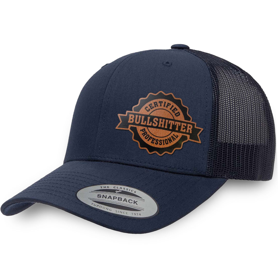 Navy / Navy leather patch hat - Certified Bullshitter