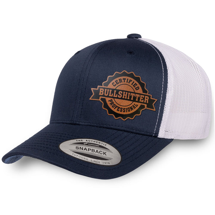 Navy / White leather patch hat - Certified Bullshitter