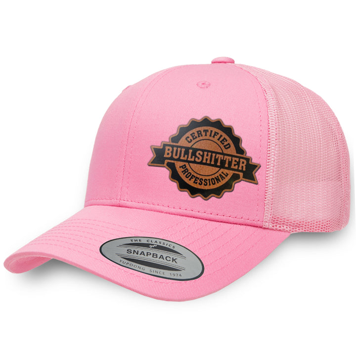 Pink / Pink leather patch hat - Certified Bullshitter