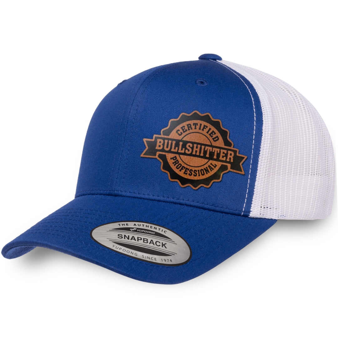 Royal Blue / White leather patch hat - Certified Bullshitter