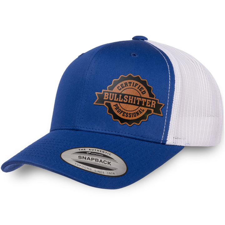 Royal Blue / White leather patch hat - Certified Bullshitter