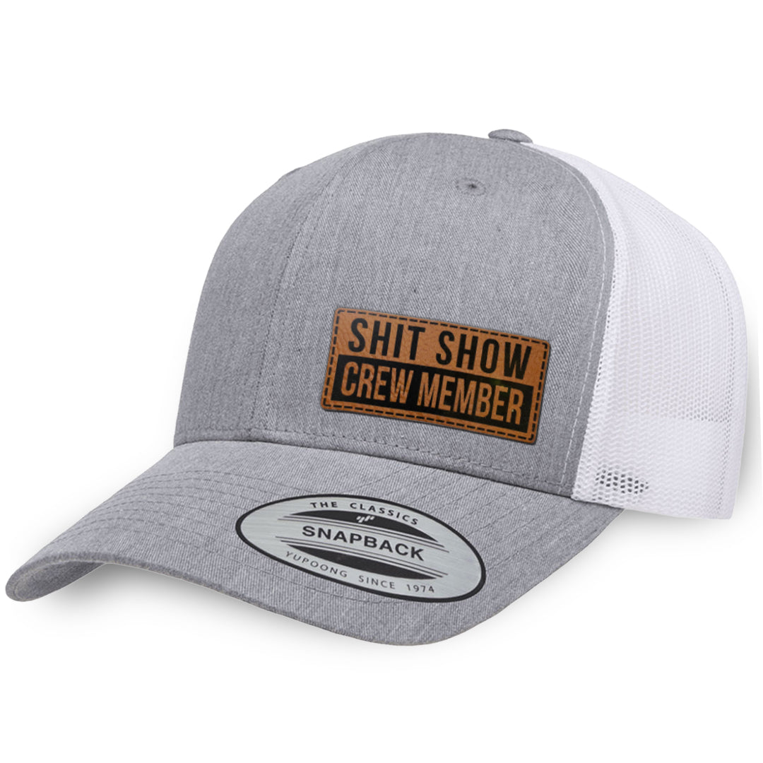 Heather Gray / White leather patch hat - Shit Show Crew Member