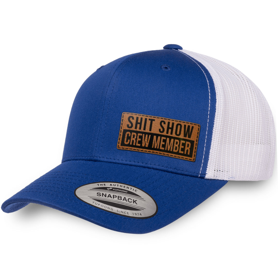 Royal Blue / White leather patch hat - Shit Show Crew Member