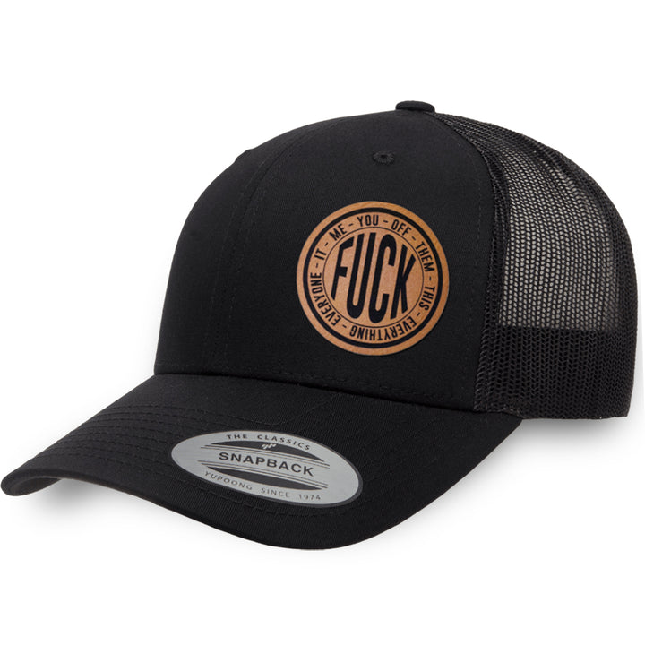 Black / Black leather patch hat - Fuck Everything