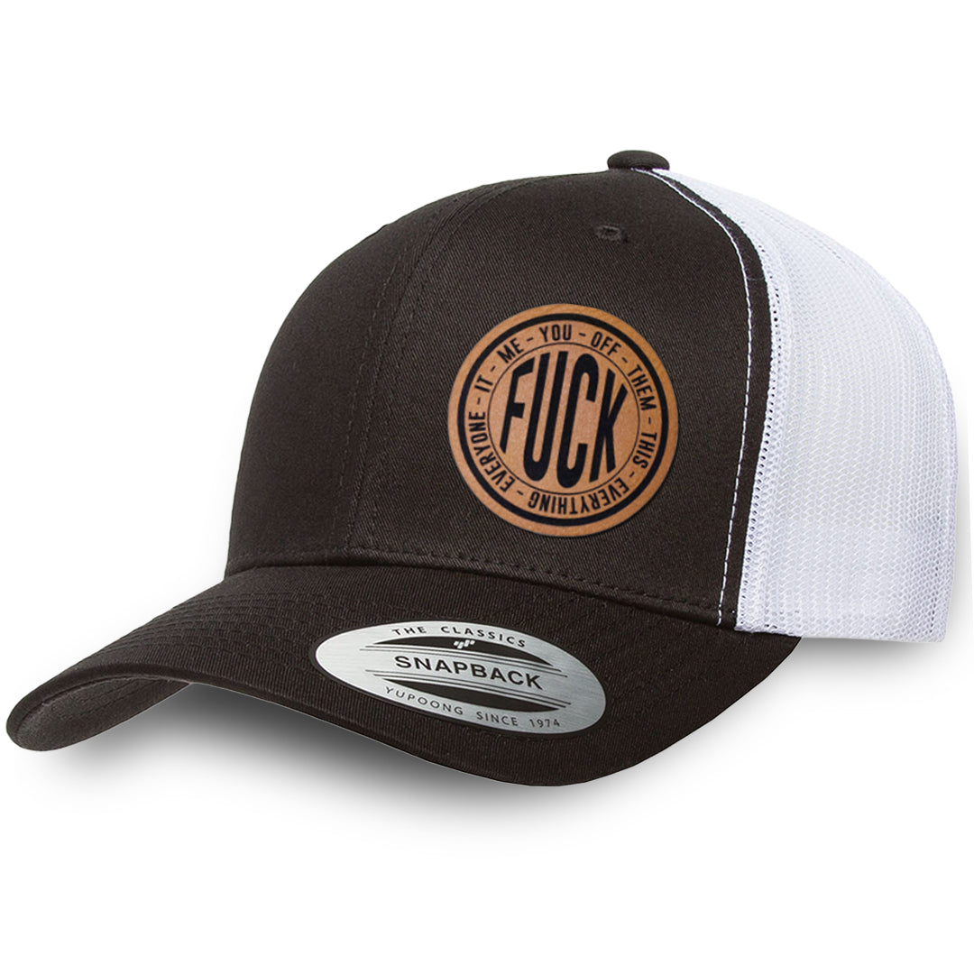 Black / White leather patch hat - Fuck Everything