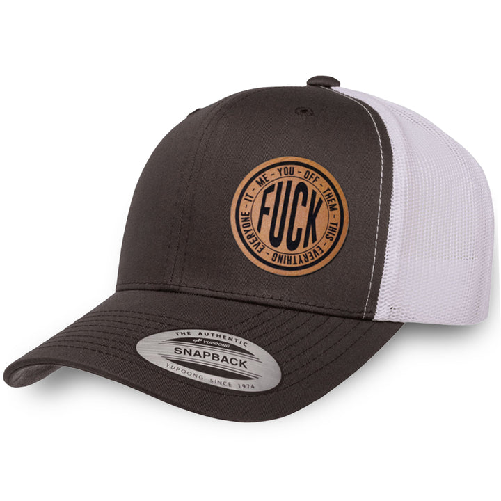 Charcoal / White leather patch hat - Fuck Everything