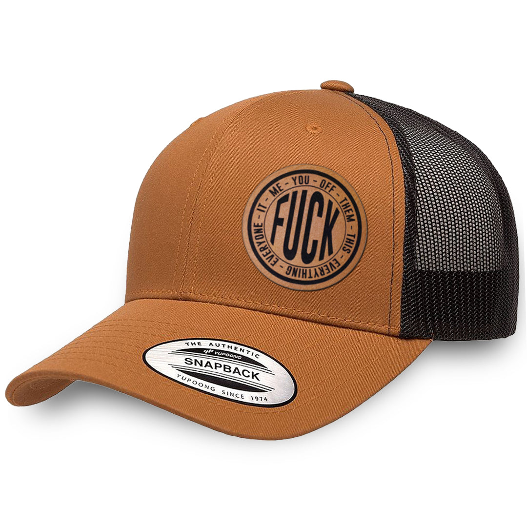 Caramel / Black leather patch hat - Fuck Everything