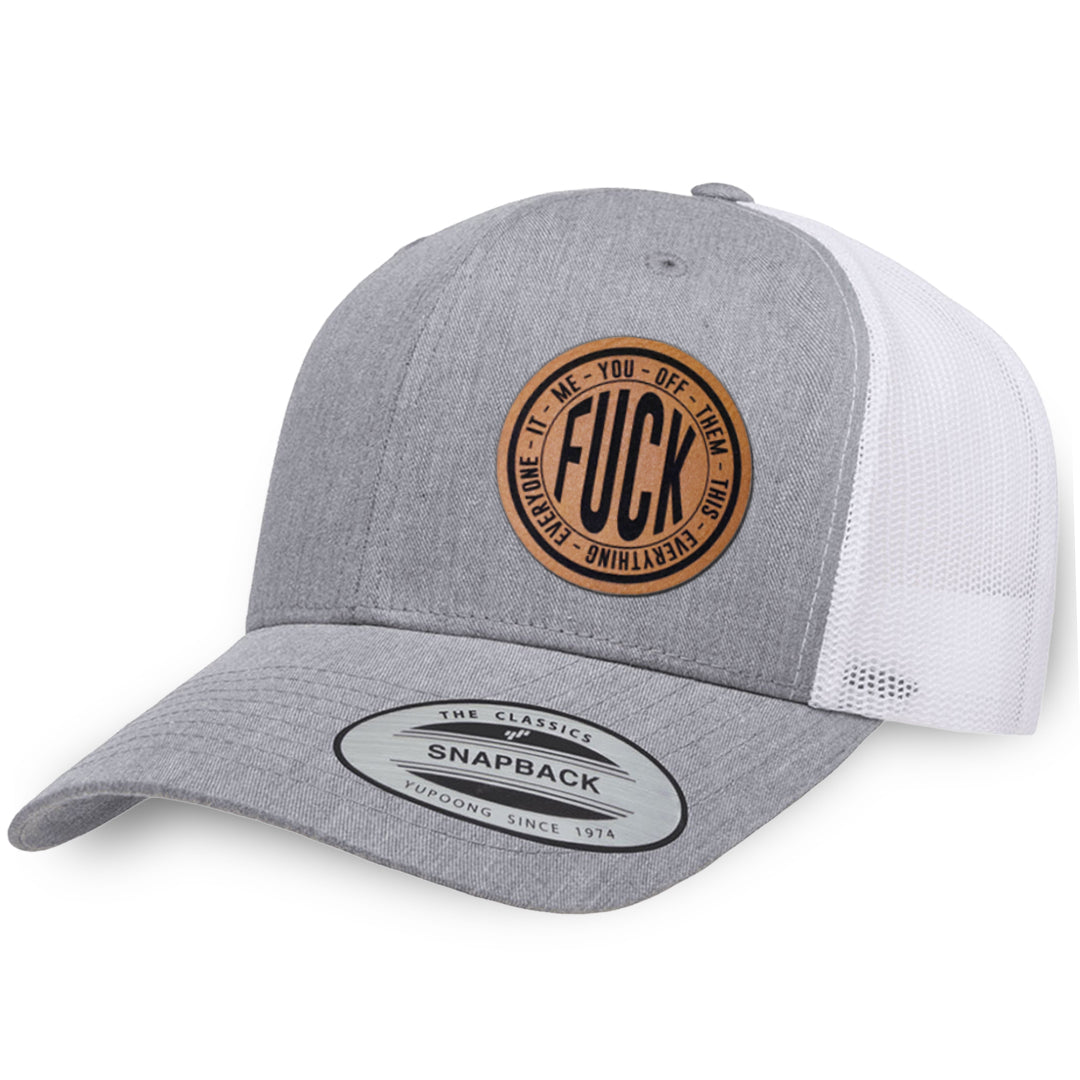Heather Gray / White leather patch hat - Fuck Everything