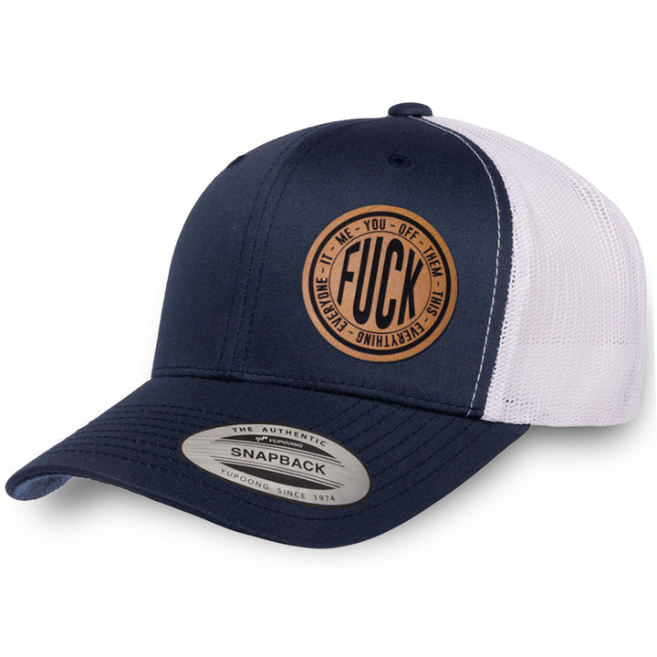 Navy / White leather patch hat - Fuck Everything