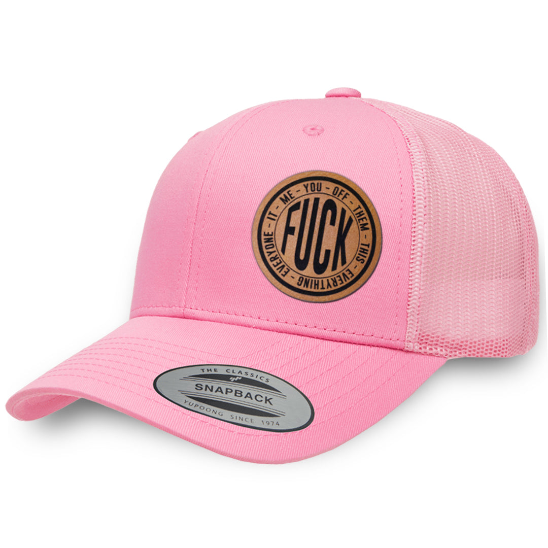 Pink / Pink leather patch hat - Fuck Everything