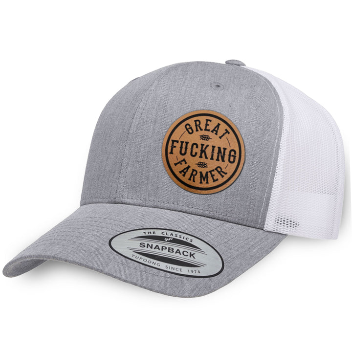 Heather Gray / White leather patch hat - Great Fucking Farmer