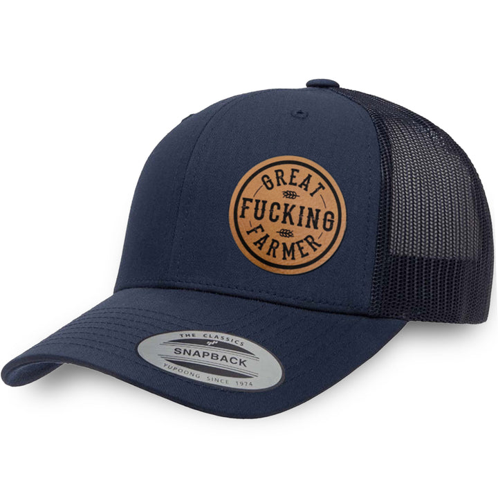Navy / Navy leather patch hat - Great Fucking Farmer