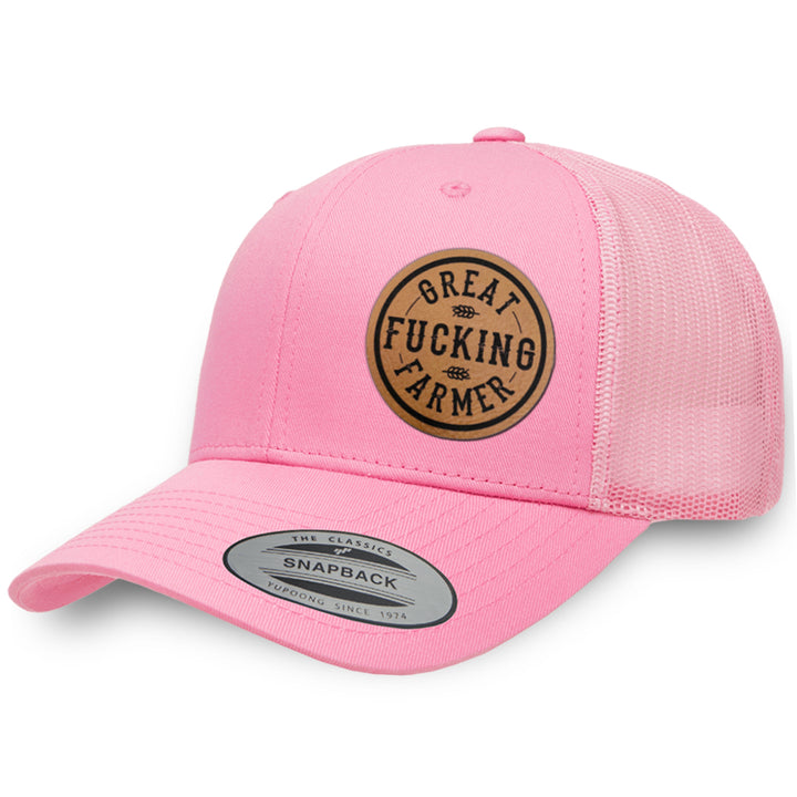 Pink / Pink leather patch hat - Great Fucking Farmer