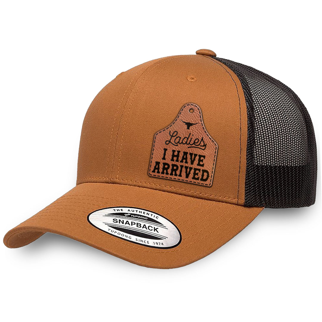 Caramel / Black leather patch hat - Ladies I Have Arrived