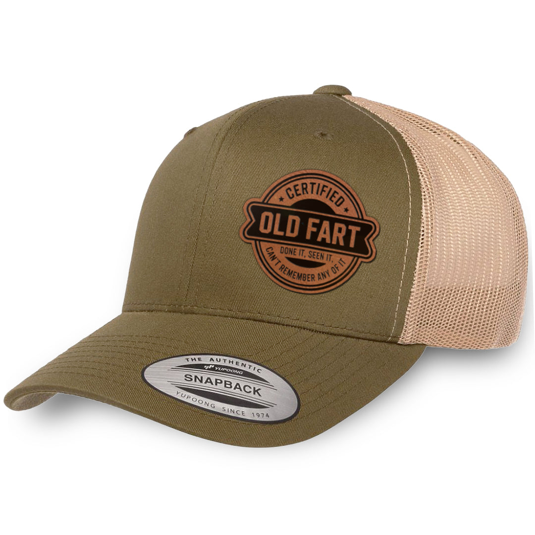 Moss / Khaki leather patch hat - Certified Old Fart
