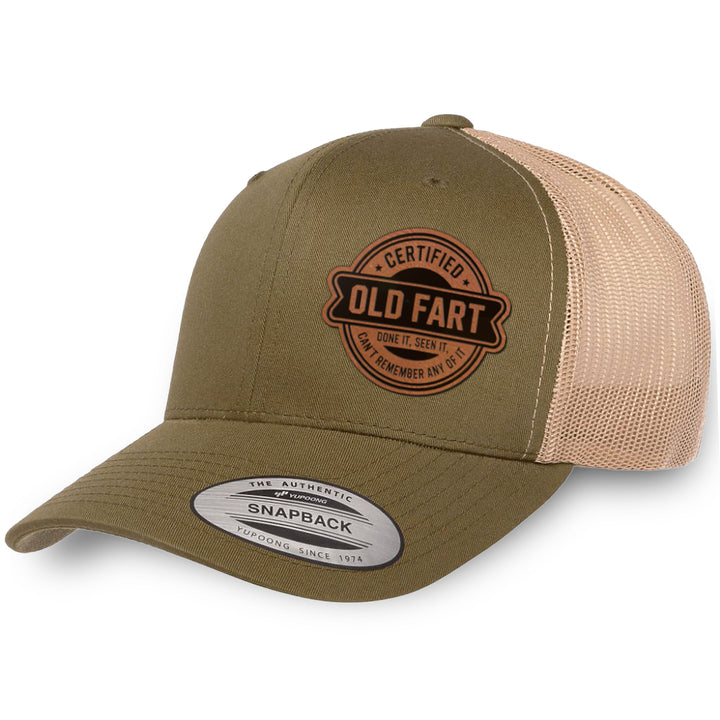Moss / Khaki leather patch hat - Certified Old Fart