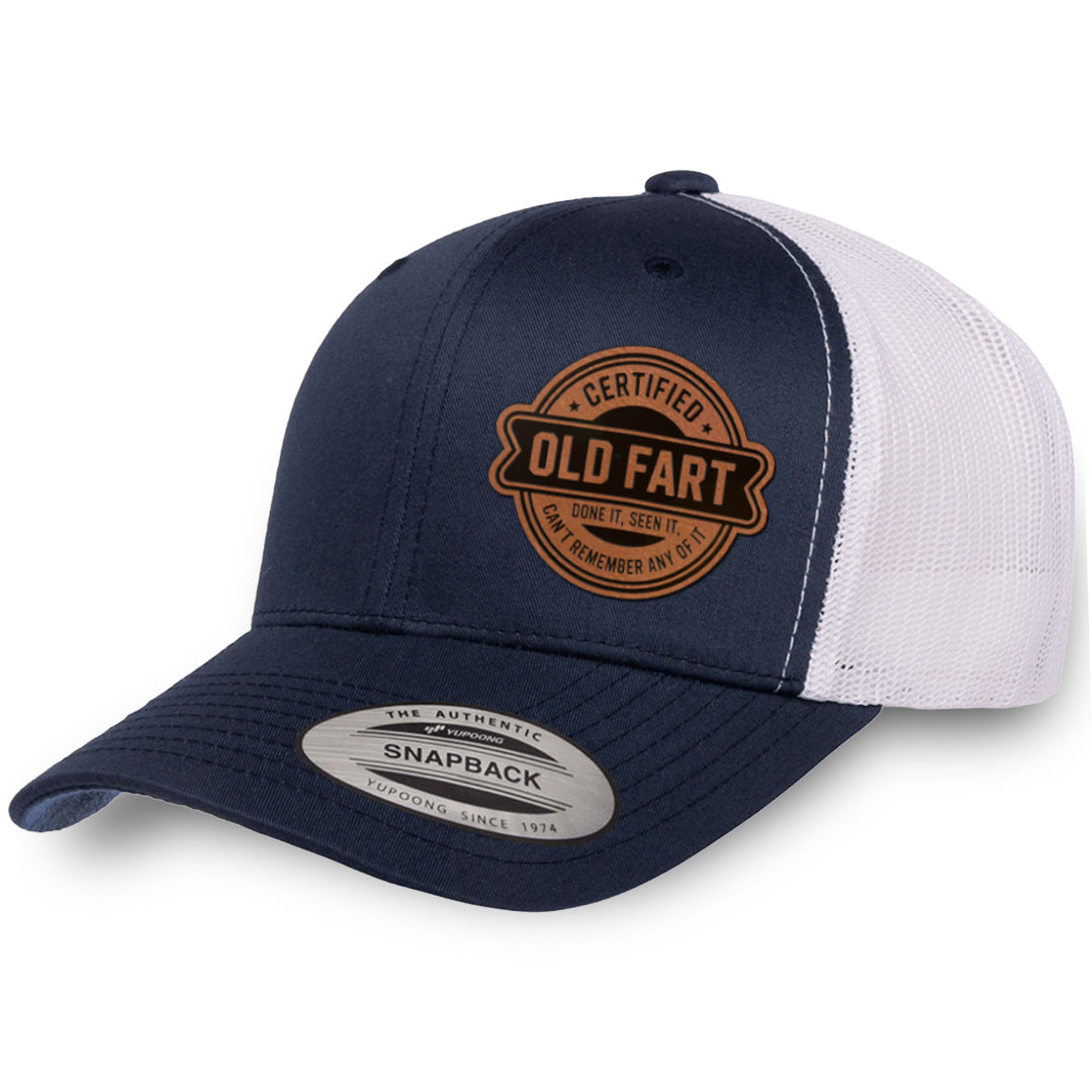 Navy / White leather patch hat - Certified Old Fart