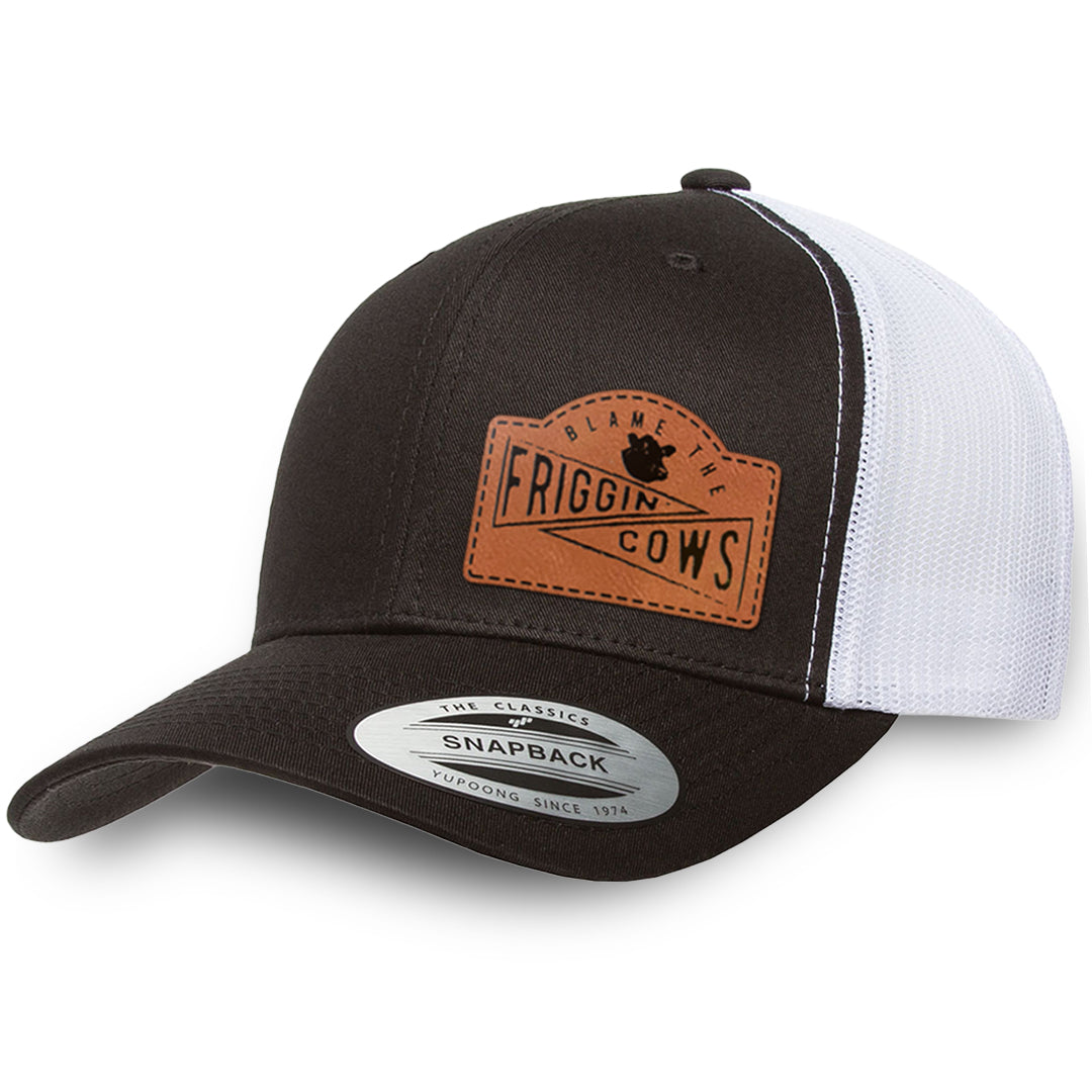Black / White leather patch hat - Blame The Friggin Cows