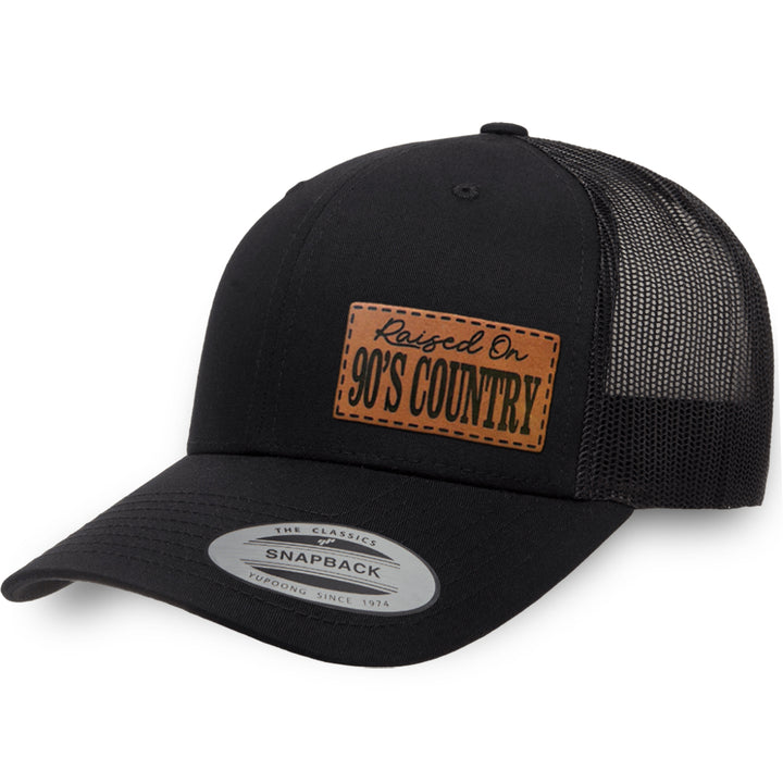 Black / Black leather patch hat - Raised On 90&