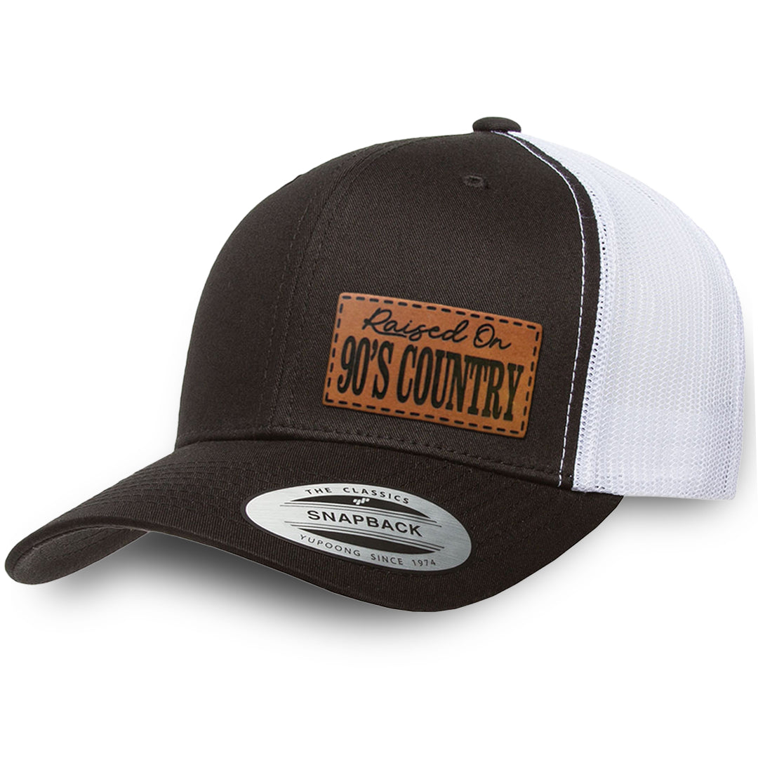 Black / White leather patch hat - Raised On 90&