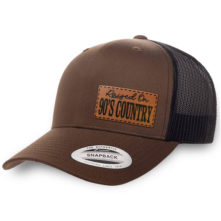 Brown / Black leather patch hat - Raised On 90&