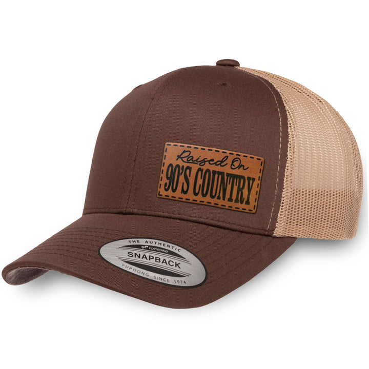 Brown / Khaki leather patch hat - Raised On 90&