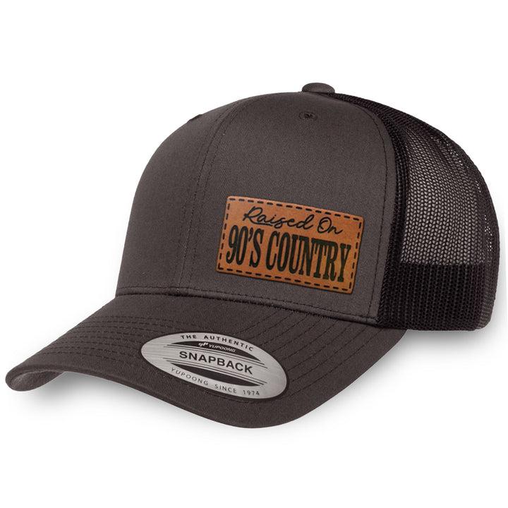 Charcoal / Black leather patch hat - Raised On 90&
