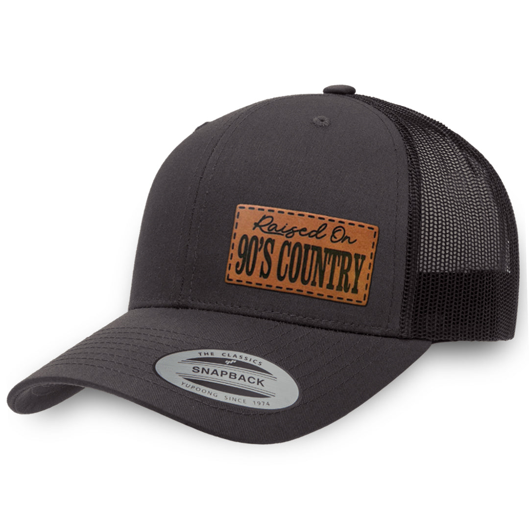 Charcoal / Charcoal leather patch hat - Raised On 90&