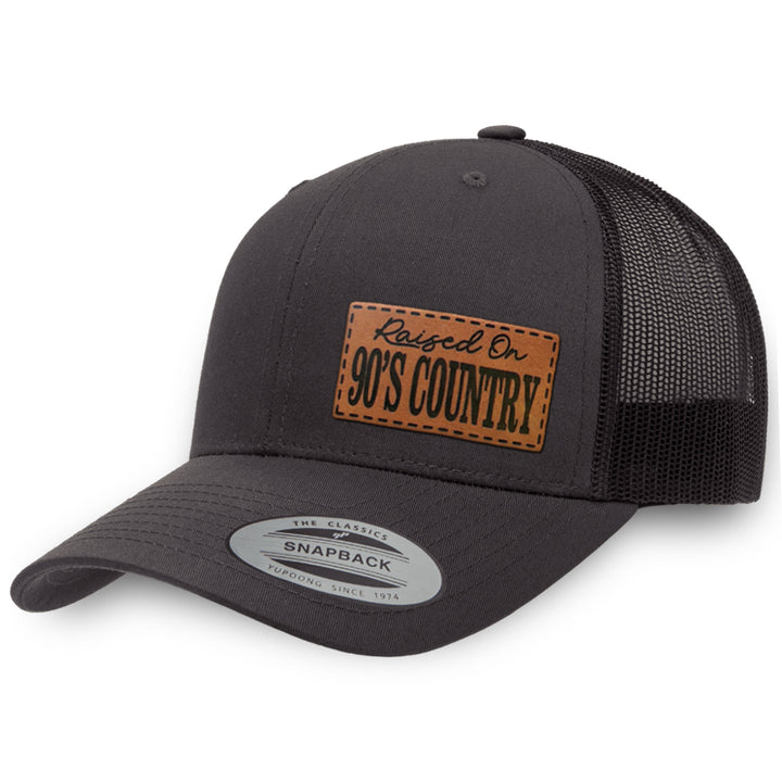 Charcoal / Charcoal leather patch hat - Raised On 90&