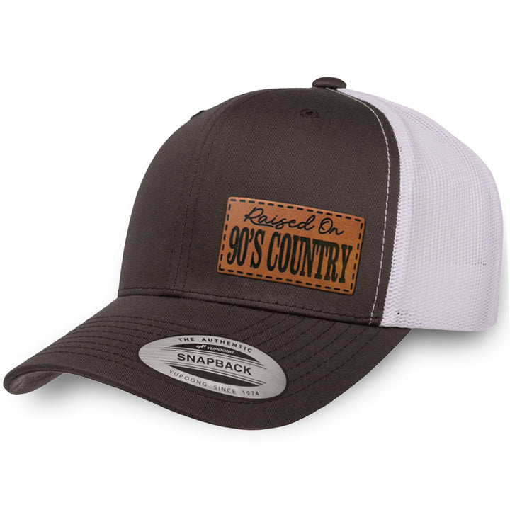 Charcoal / White leather patch hat - Raised On 90&