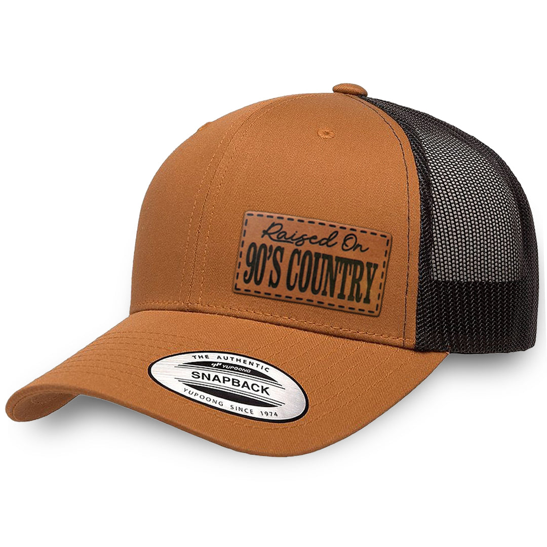 Caramel / Black leather patch hat - Raised On 90&